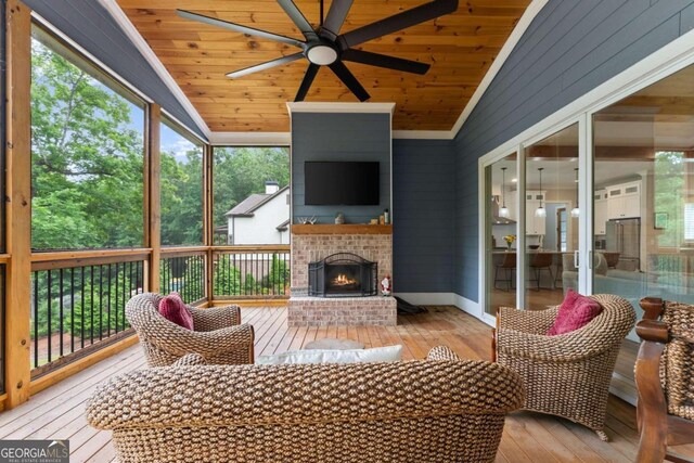 4847 Destitute Way, Gainesville, GA 30506 - sunroom with a ceiling fan, lofted ceiling, and an outdoor hangout area