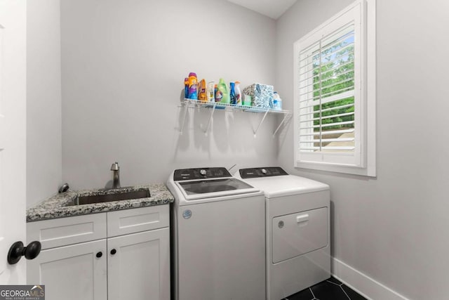 4847 Destitute Way, Gainesville, GA 30506 - laundry room with separate washer and dryer, baseboards, cabinet space, and tile patterned floors