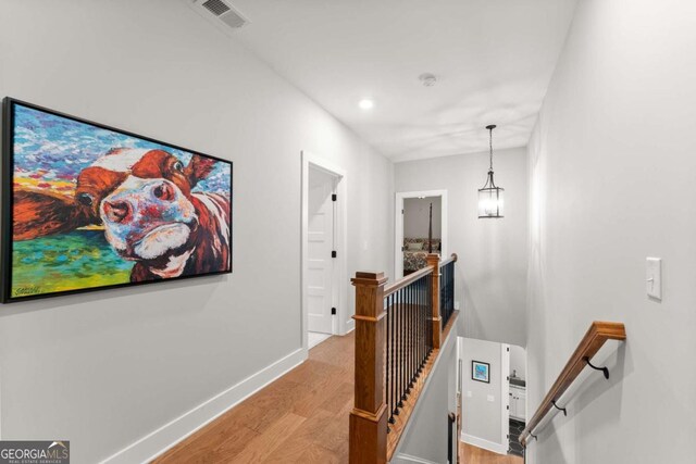 4847 Destitute Way, Gainesville, GA 30506 - hall with an upstairs landing, light wood-type flooring, baseboards, and recessed lighting