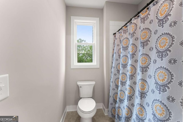 4847 Destitute Way, Gainesville, GA 30506 - bathroom featuring toilet, baseboards, a shower with curtain, and tile patterned floors