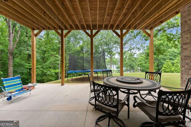 4847 Destitute Way, Gainesville, GA 30506 - view of patio with a trampoline, view of scattered trees, and outdoor dining space