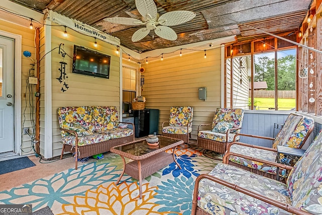 161 Mills Dr, Covington, GA 30016 - sunroom / solarium with ceiling fan and an outdoor hangout area