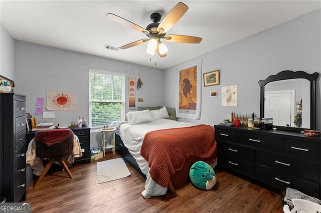 15 Baker St, Dahlonega, GA 30533 - bedroom with dark wood-style flooring and ceiling fan