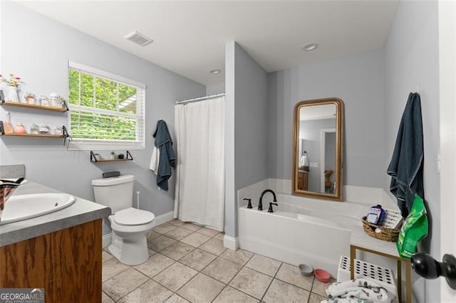 15 Baker St, Dahlonega, GA 30533 - full bathroom with tile patterned floors, vanity, a garden tub, and curtained shower