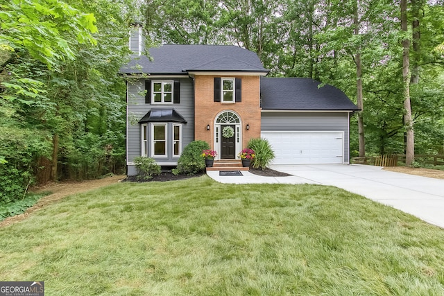 4806 Deer Chase, Powder Springs, GA 30127 - view of front of property featuring driveway, an attached garage, a chimney, a shingled roof, and brick siding