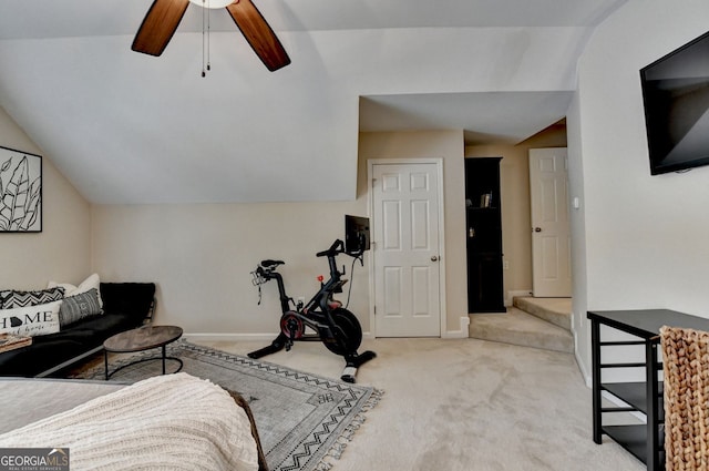 2633 Hanriva Ct, Dacula, GA 30019 - carpeted bedroom featuring lofted ceiling, ceiling fan, and baseboards