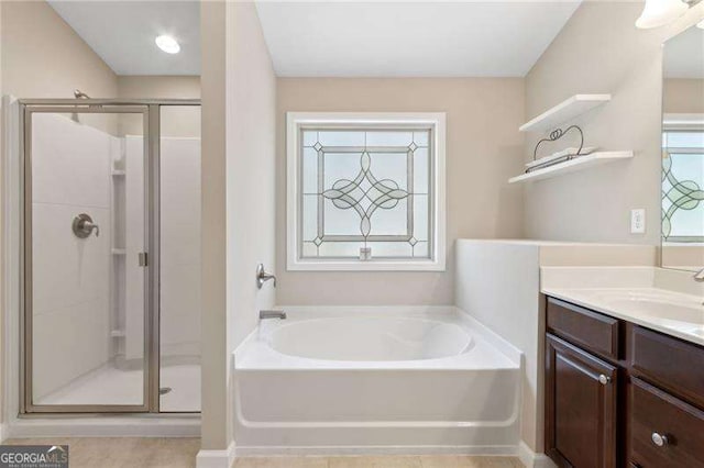 6160 Shiloh Woods Dr, Cumming, GA 30040 - full bathroom featuring a bath, a stall shower, and vanity