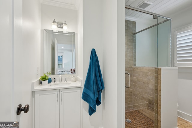 1168 Mclynn Ave NE, Atlanta, GA 30306 - full bathroom with a stall shower, vanity, and crown molding