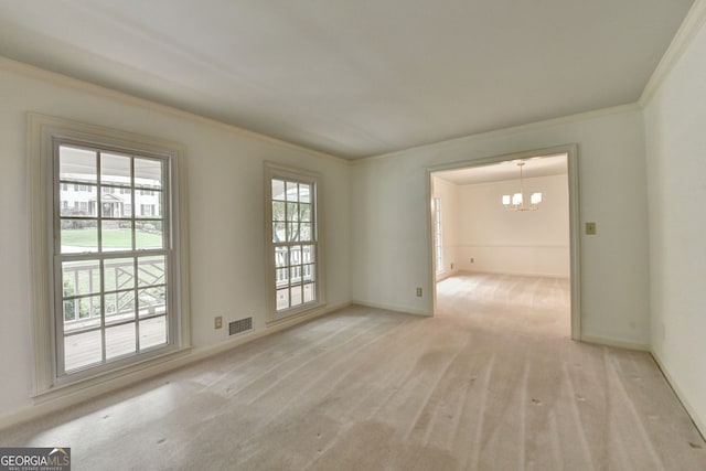 5507 Martina Way, Dunwoody, GA 30338 - unfurnished room with a chandelier, light colored carpet, and ornamental molding
