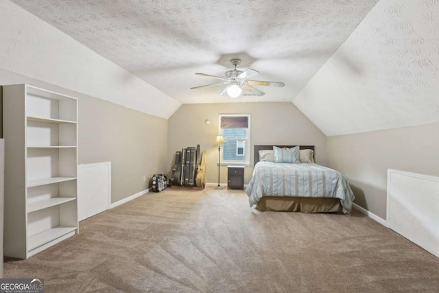 1369 Willowbrook Dr SW, Marietta, GA 30064 - bedroom with carpet floors, a textured ceiling, vaulted ceiling, and ceiling fan