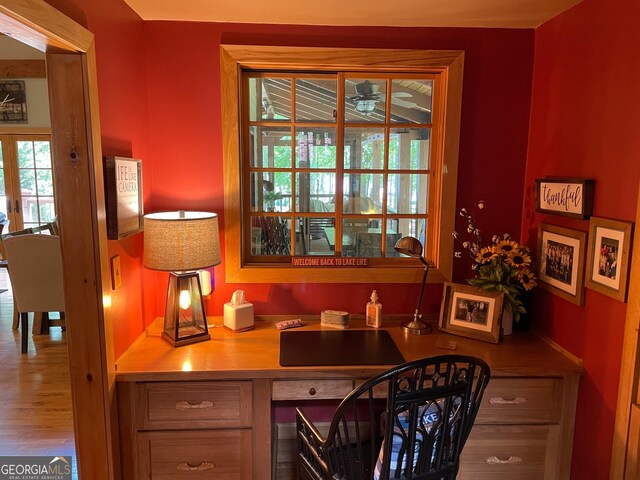 1361 Grayson Pointe Dr, Buckhead, GA 30625 - home office with a ceiling fan and wood finished floors