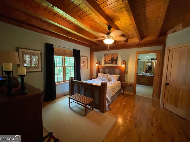 1361 Grayson Pointe Dr, Buckhead, GA 30625 - bedroom featuring wood ceiling with exposed beams, wood finished floors, and ensuite bath