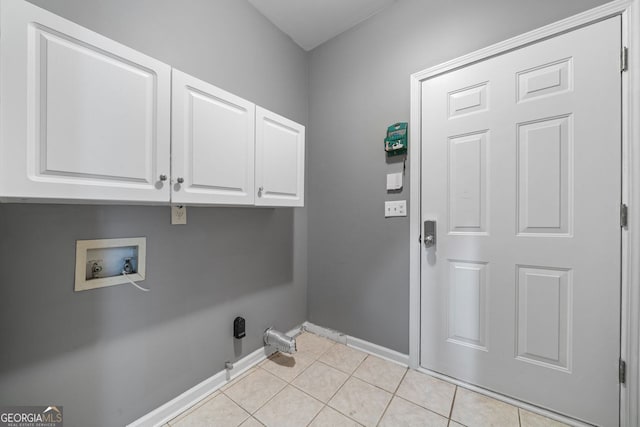 1440 Boundary Blvd, Suwanee, GA 30024 - washroom featuring cabinet space, hookup for a washing machine, baseboards, light tile patterned floors, and hookup for a gas dryer
