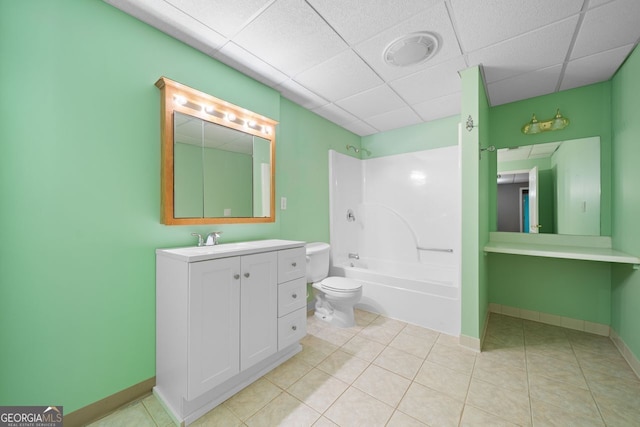 1440 Boundary Blvd, Suwanee, GA 30024 - bathroom with toilet, vanity, shower / bath combination, tile patterned flooring, and a drop ceiling