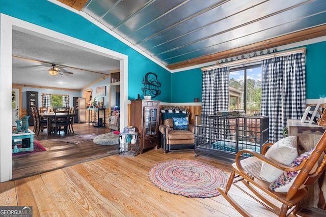 67 Lagoon Rd, Statesboro, GA 30461 - living area with lofted ceiling, hardwood / wood-style floors, and ceiling fan