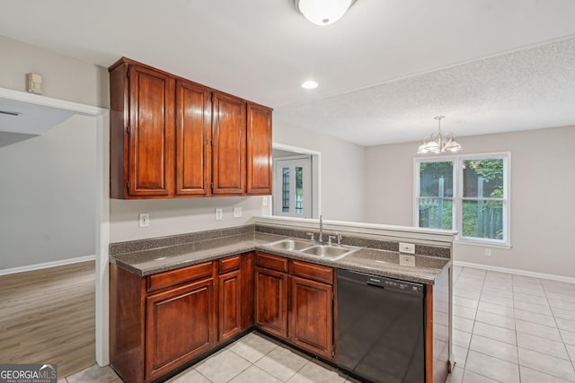 484 Culberson St SW, Atlanta, GA 30310 - kitchen with dishwasher, a peninsula, dark countertops, and light tile patterned flooring