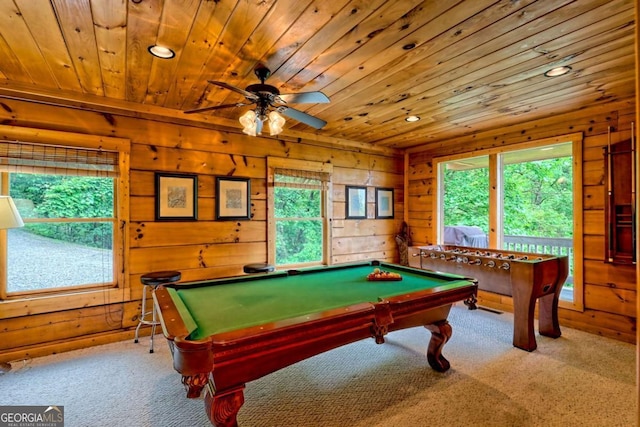 481 Georgianna Ln, Bryson City, NC 28713 - recreation room with wood ceiling, carpet floors, plenty of natural light, wooden walls, and billiards