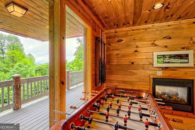 481 Georgianna Ln, Bryson City, NC 28713 - game room with wooden walls, wood ceiling, and a multi sided fireplace