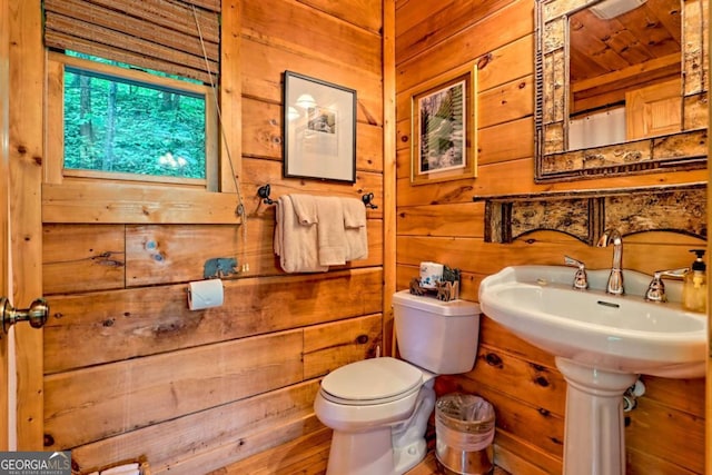 481 Georgianna Ln, Bryson City, NC 28713 - bathroom featuring toilet, wooden walls, and curtained shower