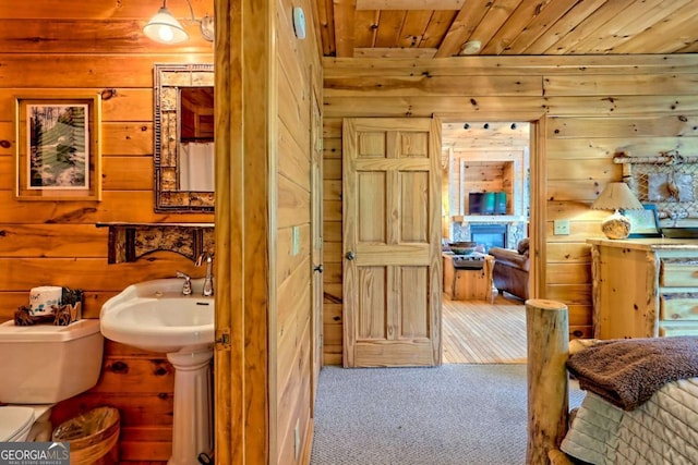 481 Georgianna Ln, Bryson City, NC 28713 - bathroom featuring wooden walls, toilet, and wood ceiling