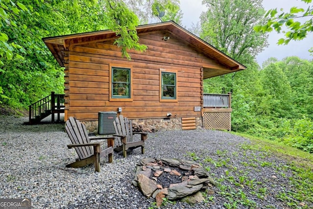 481 Georgianna Ln, Bryson City, NC 28713 - view of patio with stairs, a wooden deck, and central AC