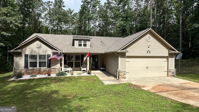 279 Brenna Ct, Luthersville, GA 30251 - view of front facade featuring stone siding, a garage, concrete driveway, and a front lawn