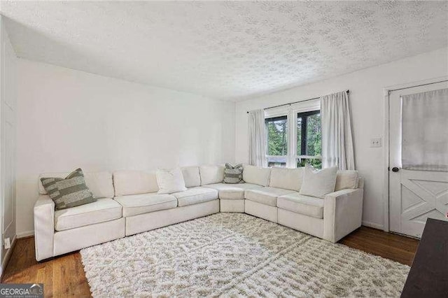 3351 Landrum Dr SE, Smyrna, GA 30082 - living area featuring wood finished floors, a textured ceiling, and baseboards