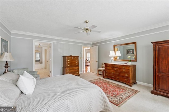 440 Carybell Ln, Alpharetta, GA 30004 - bedroom with ornamental molding, light colored carpet, baseboards, ceiling fan, and ensuite bath