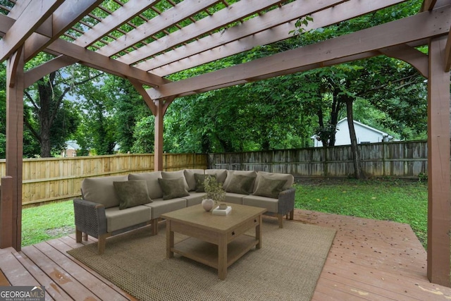 1245 Ladd St SW, Atlanta, GA 30310 - deck featuring a fenced backyard, an outdoor living space, and a pergola