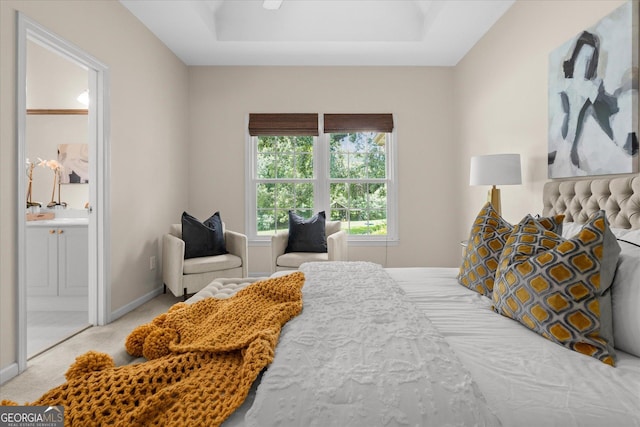 10 Wigwam Cir, Whitesburg, GA 30185 - bedroom with ensuite bath, carpet floors, and a raised ceiling