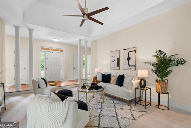 10 Wigwam Cir, Whitesburg, GA 30185 - living area with ornate columns and a ceiling fan