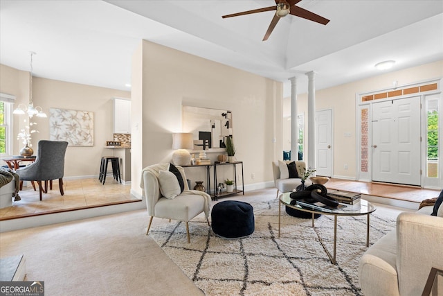 10 Wigwam Cir, Whitesburg, GA 30185 - living area featuring ceiling fan and a chandelier