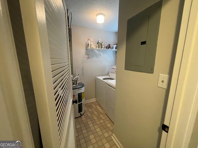 2165 Milledge Dr S Unit B6, Athens, GA 30605 - laundry area with water heater, electric panel, washer and clothes dryer, a textured ceiling, and light tile patterned flooring