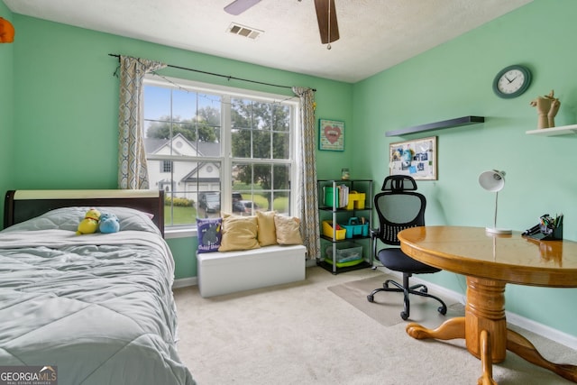 570 White Stag Ct, Suwanee, GA 30024 - bedroom with carpet, a ceiling fan, and a textured ceiling