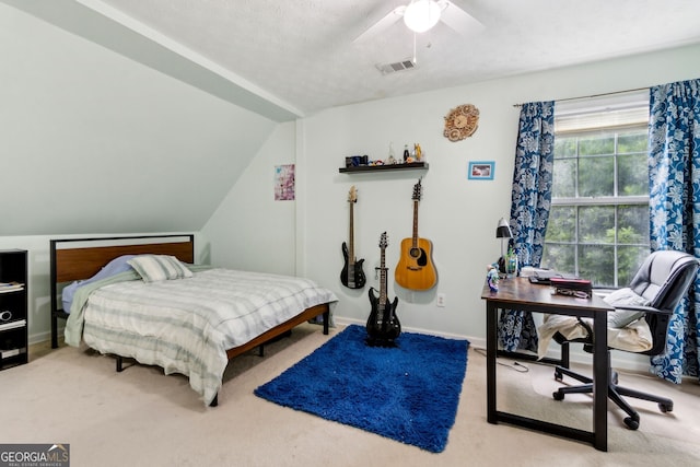 570 White Stag Ct, Suwanee, GA 30024 - carpeted bedroom featuring a desk, ceiling fan, and vaulted ceiling