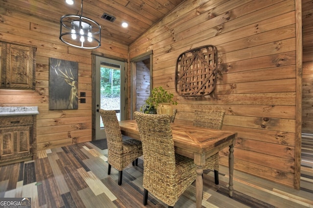 968 Hidden Valley Dr, Morganton, GA 30560 - dining space with wood walls, wooden ceiling, recessed lighting, and lofted ceiling