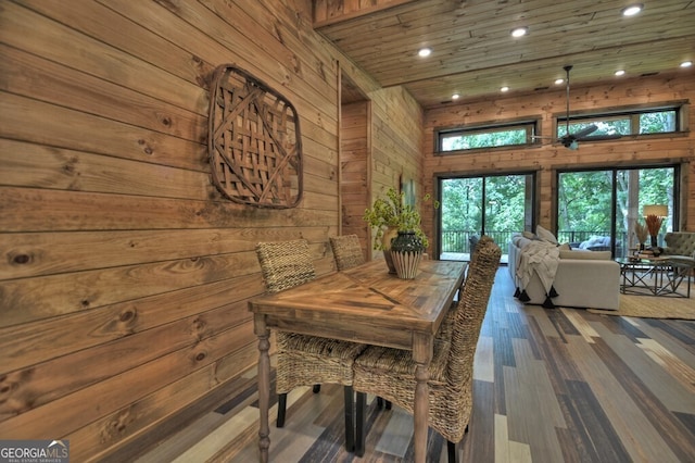 968 Hidden Valley Dr, Morganton, GA 30560 - dining space featuring wooden walls, recessed lighting, wood finished floors, and wooden ceiling