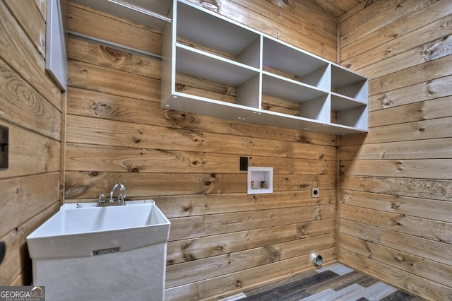 968 Hidden Valley Dr, Morganton, GA 30560 - washroom featuring hookup for a washing machine, wooden walls, and electric dryer hookup