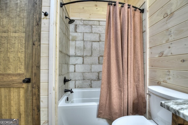 968 Hidden Valley Dr, Morganton, GA 30560 - full bathroom featuring shower / tub combo, toilet, and concrete block wall