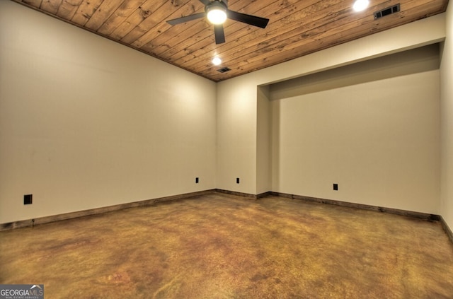 968 Hidden Valley Dr, Morganton, GA 30560 - spare room with concrete floors, wooden ceiling, ceiling fan, and baseboards
