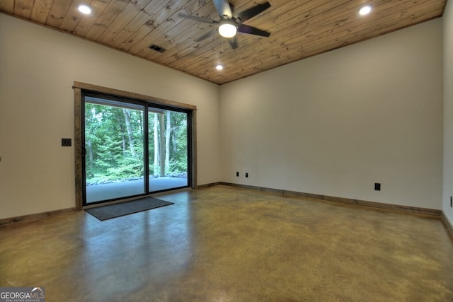 968 Hidden Valley Dr, Morganton, GA 30560 - unfurnished room with recessed lighting, finished concrete floors, a ceiling fan, baseboards, and wooden ceiling