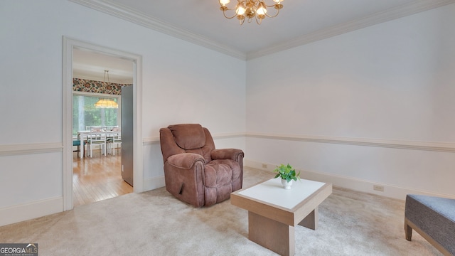 224 Rolling Oaks Dr, Rome, GA 30165 - living area with a chandelier, carpet, and crown molding