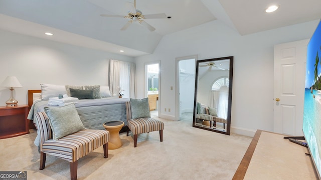 224 Rolling Oaks Dr, Rome, GA 30165 - bedroom with light colored carpet, recessed lighting, a spacious closet, baseboards, and lofted ceiling