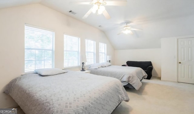 393 Arrowhead Trl, Eatonton, GA 31024 - bedroom featuring lofted ceiling, carpet, and ceiling fan