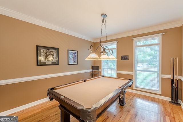 5767 Wembley Dr, Douglasville, GA 30135 - game room featuring billiards table, light wood-style flooring, and crown molding