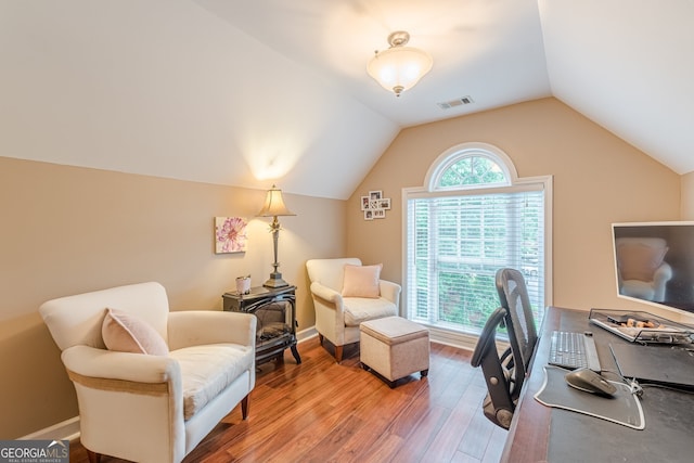 5767 Wembley Dr, Douglasville, GA 30135 - office area with light wood finished floors and vaulted ceiling