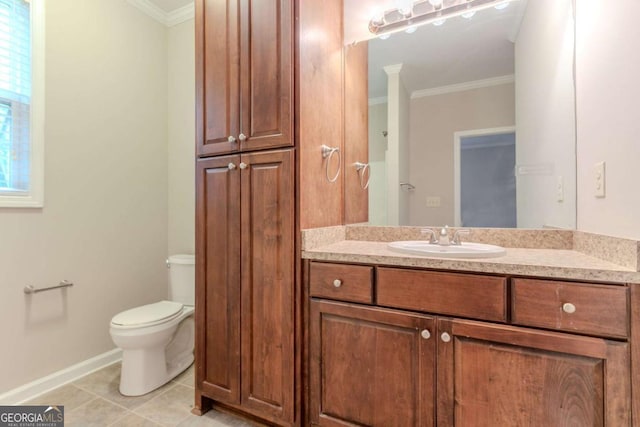 2378 Randall Ave, Lithonia, GA 30058 - bathroom with vanity, baseboards, ornamental molding, toilet, and tile patterned floors
