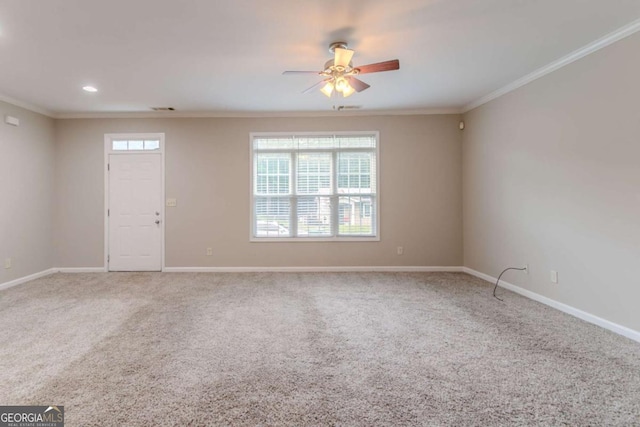 2378 Randall Ave, Lithonia, GA 30058 - carpeted empty room featuring crown molding, ceiling fan, baseboards, and recessed lighting