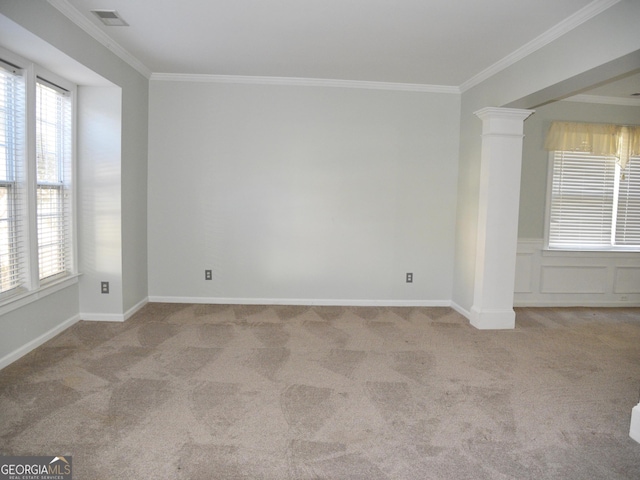 3700 Newhalem St SW, Atlanta, GA 30331 - spare room featuring ornamental molding, carpet flooring, and decorative columns