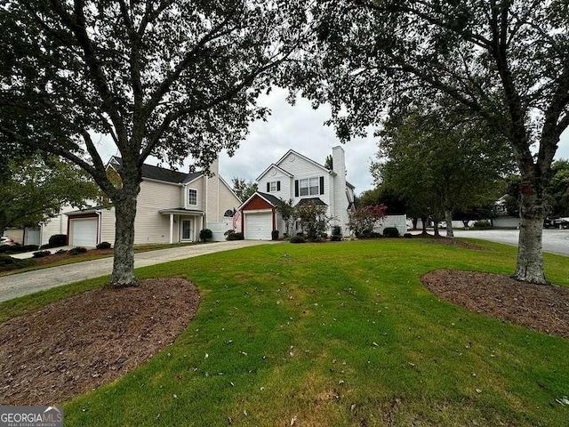 3251 Avensong Village Cir, Milton, GA 30004 - traditional-style house with concrete driveway, a front yard, and a chimney